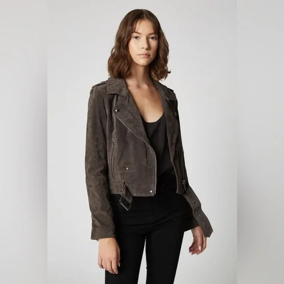 BLANK NYC Leather Suede Moto Jacket French Gray Dark Gray Accents Women XS NWT - Picture 1 of 13